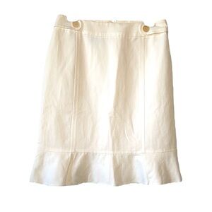 AKRIS PUNTO Cream Ruffled Knee Length Lined Pencil Skirt - Size  8